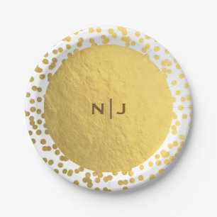 Assiettes En Carton Pétrole d'or Confetti Dots Glam Mariage moderne