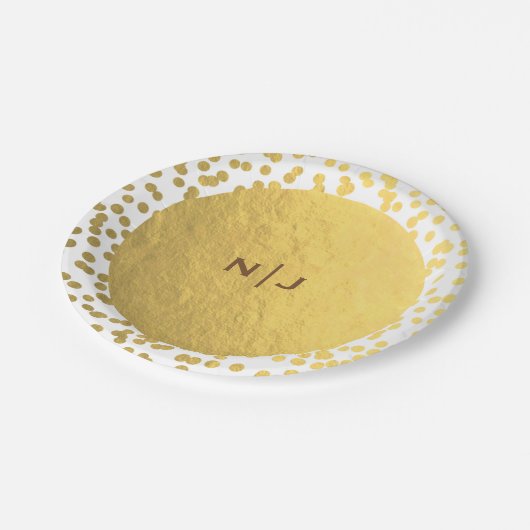 Assiettes En Carton Pétrole d'or Confetti Dots Glam Mariage moderne (Angle)