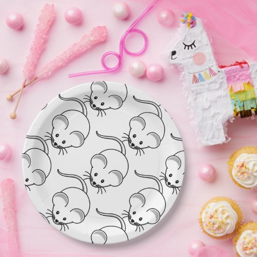 Assiettes En Carton Peu de motif graphique de souris (Fête)