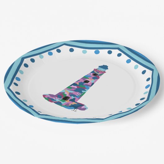 Assiettes En Carton Phare aquarelle en plaque de papier avec bordure (Angle)