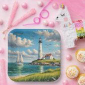 Assiettes En Carton Phare Blanc Avec Voilier (Fête)