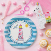 Assiettes En Carton Phare d'aquarelle rouge (Fête)