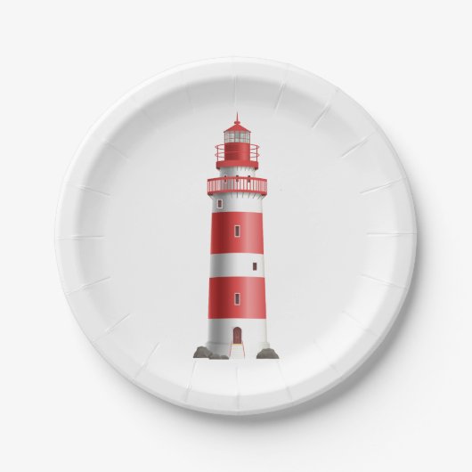 Assiettes En Carton Phare Mariage nautique Plage été Océan (Devant)
