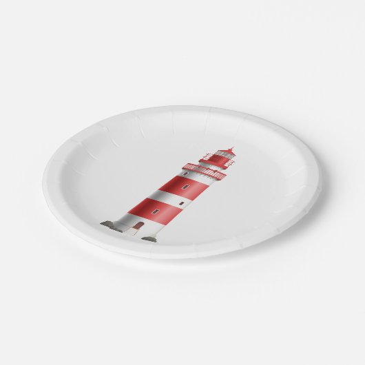 Assiettes En Carton Phare Mariage nautique Plage été Océan (Angle)