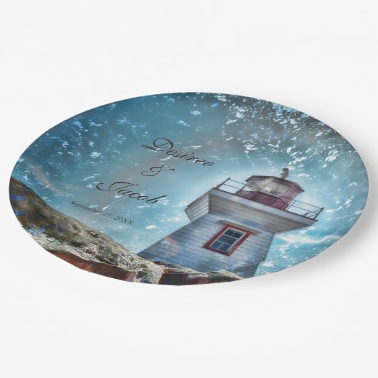 Assiettes En Carton Phare Océan Bleu Nautique Rustique Côté (Angle)