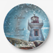 Assiettes En Carton Phare Océan Bleu Nautique Rustique Côté (Devant)