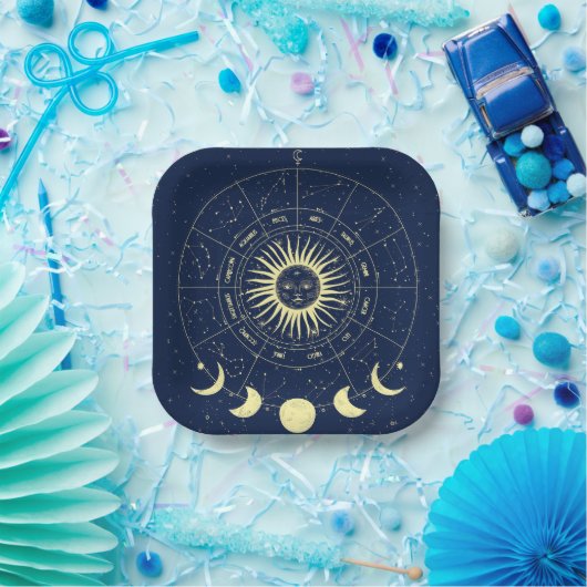Assiettes En Carton Phases de la lune solaire céleste Zodiac (Fête)