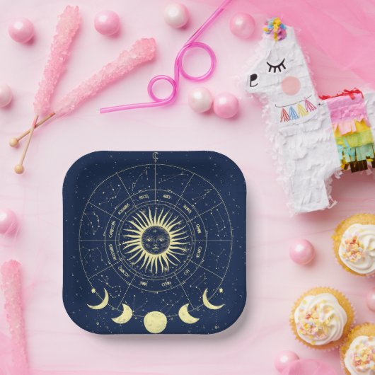 Assiettes En Carton Phases de la lune solaire céleste Zodiac (Fête)