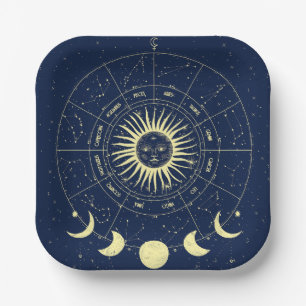 Assiettes En Carton Phases de la lune solaire céleste Zodiac