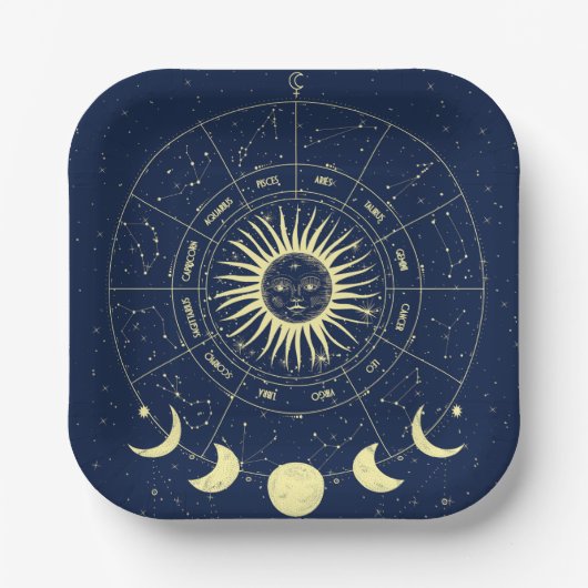 Assiettes En Carton Phases de la lune solaire céleste Zodiac (Recto)