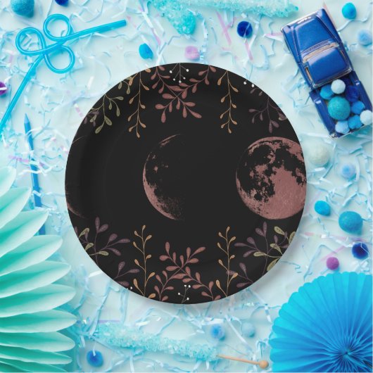 Assiettes En Carton Phases de lune foncée (Fête)