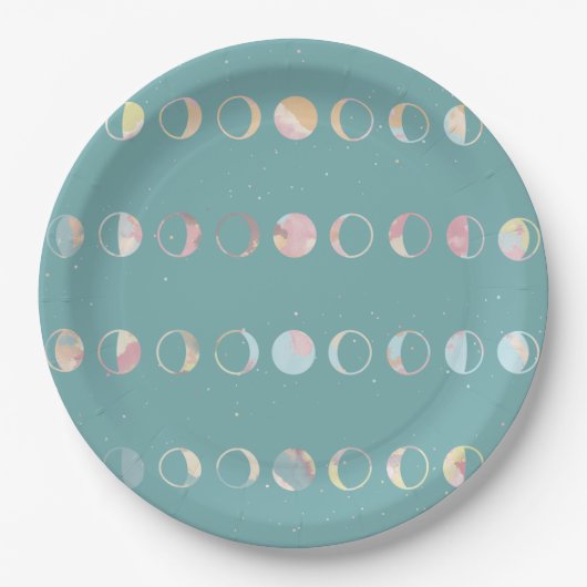 Assiettes En Carton Phases Lune turquoise (Devant)