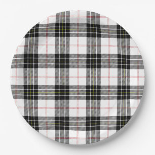 Assiettes En Carton Pherson tartan noir blanc plaid
