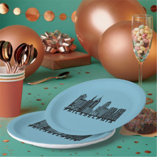 Assiettes En Carton Philadelphia Skyline Silhouette 