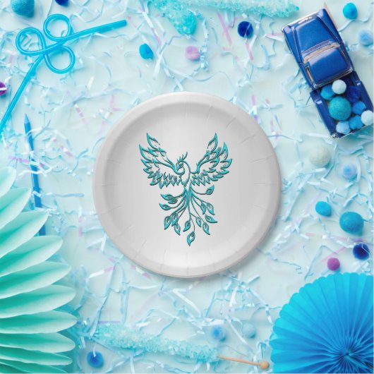 Assiettes En Carton Phoenix bleu turquoise se lève sur l'argent (Fête)