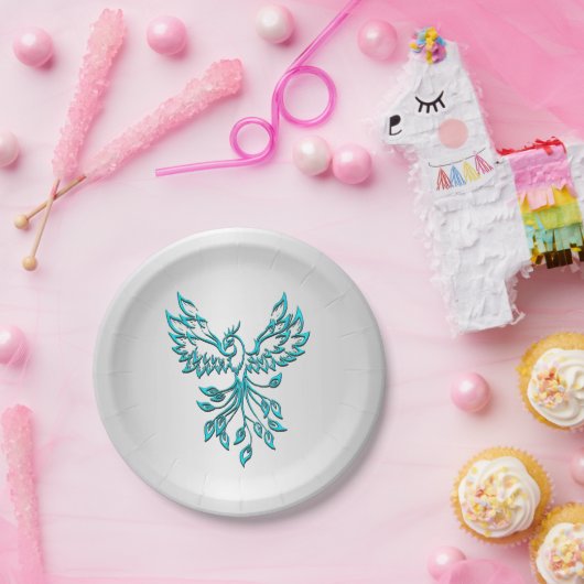 Assiettes En Carton Phoenix bleu turquoise se lève sur l'argent (Fête)