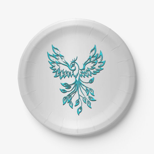 Assiettes En Carton Phoenix bleu turquoise se lève sur l'argent (Devant)