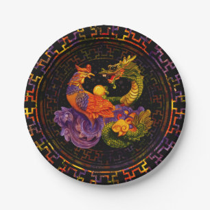 Assiettes En Carton Phoenix et Dragon - en couleur