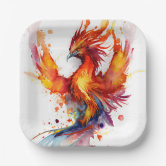 Assiettes En Carton Phoenix se lève de l'Imaginaire Flames aquarelle