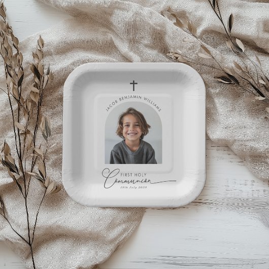 Assiettes En Carton Photo Arched First Communion Boy