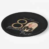 Assiettes En Carton Photo Black Gold Elegant Custom 80e anniversaire (Angle)
