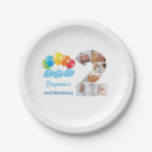 Assiettes En Carton Photo Collage Numéro Deux Nom du garçon 2e anniver (Devant)