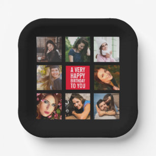 Assiettes En Carton Photo d'anniversaire Collage noir et rouge