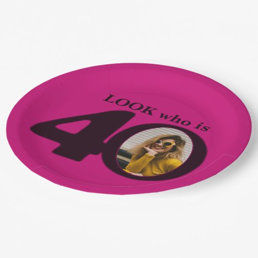 Assiettes En Carton Photo de 40e anniversaire look plaque en papier ro (Angle)