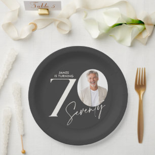 Assiettes En Carton Photo de 70e anniversaire moderne minimale étape i