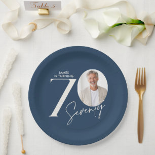 Assiettes En Carton Photo de 70e anniversaire moderne minimaliste Jalo