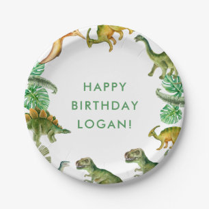 Assiettes En Carton Photo de fête d'anniversaire de Dinosaur