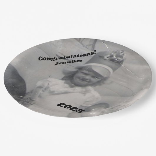 Assiettes En Carton Photo de Graduate | Félicitations | Nom et année (Angle)