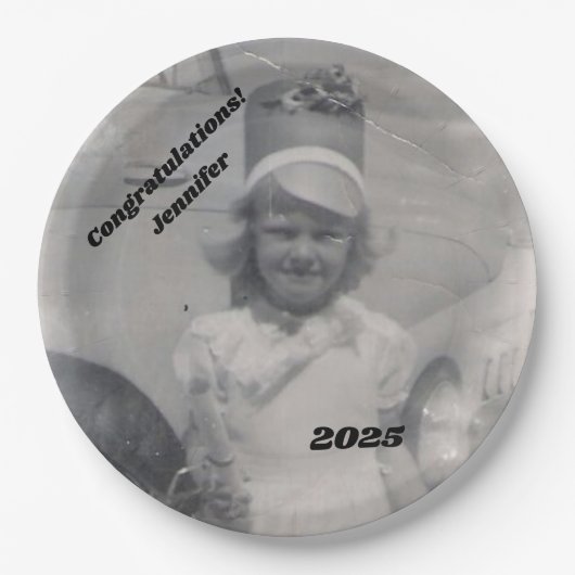 Assiettes En Carton Photo de Graduate | Félicitations | Nom et année (Devant)