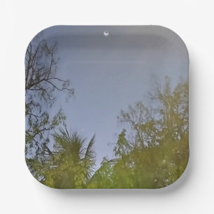 Assiettes En Carton Photo de la lune Sky Crescent du soir