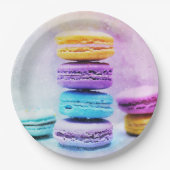 Assiettes En Carton Photo de macarons colorés et délicieux (Devant)