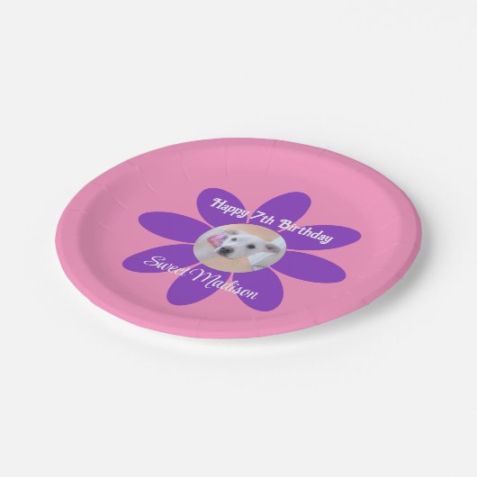 Assiettes En Carton Photo de mignon Chien en violet et rose (Angle)