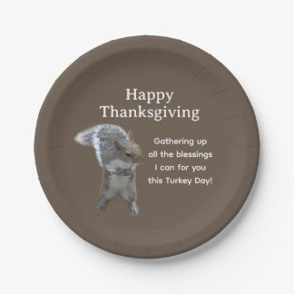 Assiettes En Carton Photo de mignon écureuil Joyeuse fête de Thanksgiv