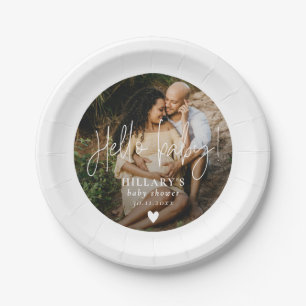 Assiettes En Carton Photo Elegant Baby shower de calligraphie Bonjour 