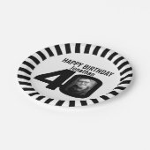 Assiettes En Carton Photo et rayures de 40e anniversaire noir et blanc (Angle)
