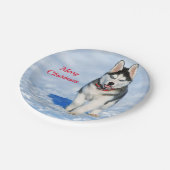 Assiettes En Carton Photo Husky Puppy Neige Noël (Angle)