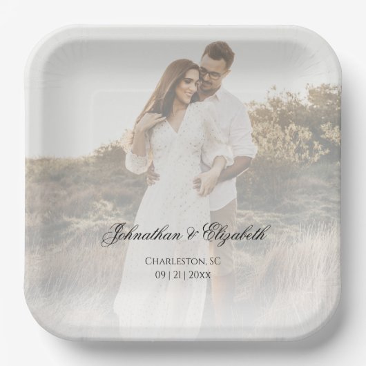 Assiettes En Carton Photo moderne avec Mariage superposé (Recto)