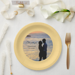 Assiettes En Carton Photo Moderne Jaune Orange Elle a Dit Oui