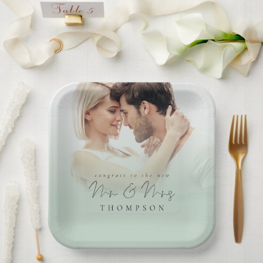 Assiettes En Carton Photo Overlay Félicitations Nouveau M. Mme Sage (Mariage)