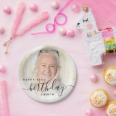 Assiettes En Carton Photo personnalisée Script noir 80e anniversaire (Fête)