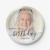 Assiettes En Carton Photo personnalisée Script noir 80e anniversaire (Devant)