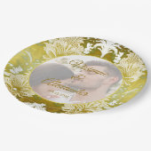 Assiettes En Carton Photo Retro Gold Green Mariage damassé (Angle)