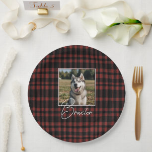 Assiettes En Carton Photo Rustique rouge et noir Plaid Motif