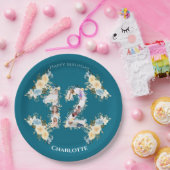 Assiettes En Carton Photo turquoise 12e anniversaire Collage Fleur Jau (Fête)