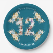 Assiettes En Carton Photo turquoise 12e anniversaire Collage Fleur Jau (Devant)