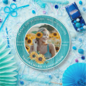 Assiettes En Carton Photo Turquoise Tournesol Jaune Graduation (Fête)